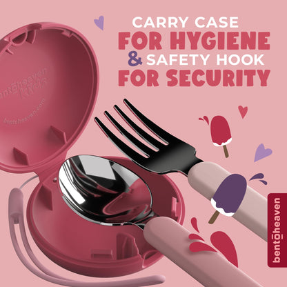 Bentoheaven Kids Travel Utensils with Case, Food-Grade Stainless Steel & BPA-Free Plastic, Travel Cutlery Set, Dishwasher Safe Fork, Spoon & Case, Reusable Flatware, Silverware for Kids (Horse)