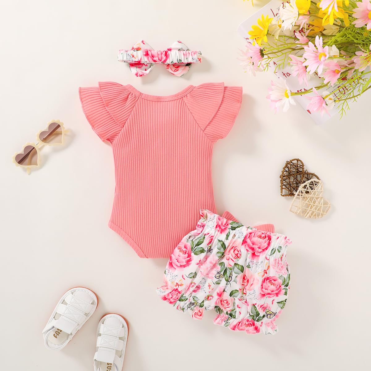 YOUNGER TREE Newborn Infant Baby Girl Clothes Romper Shorts Set Floral Summer Outfits Cute Baby Girl Clothing