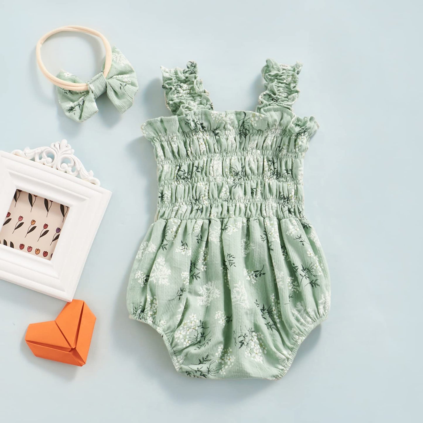 FOMOYUU Infant Newborn Baby Girl Ruffle Sleeveless Romper Summer Clothes Outfit with Cute Floral Print Jumpsuit