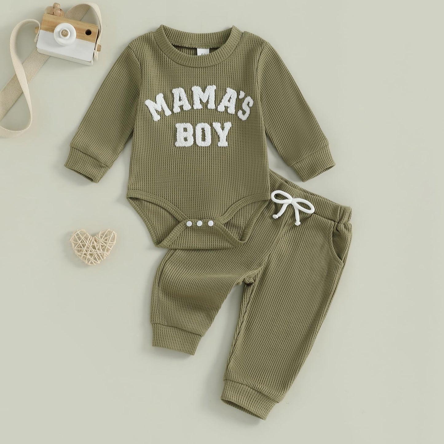 Douhoow Baby Boy Clothes Letters Embroidered Baby Sweatshirt Romper Waffle Pants Set Infant Boy Fall Winter Outfits