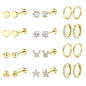 Jstyle Hypoallergenic Surgical Steel Earrings for Sensitive Ears 14K Gold Flat Back Earrings for Women Men Small Stainless Steel Earrings Flatback Stud Hoop Cartilage Earring Set for Multiple Piercing