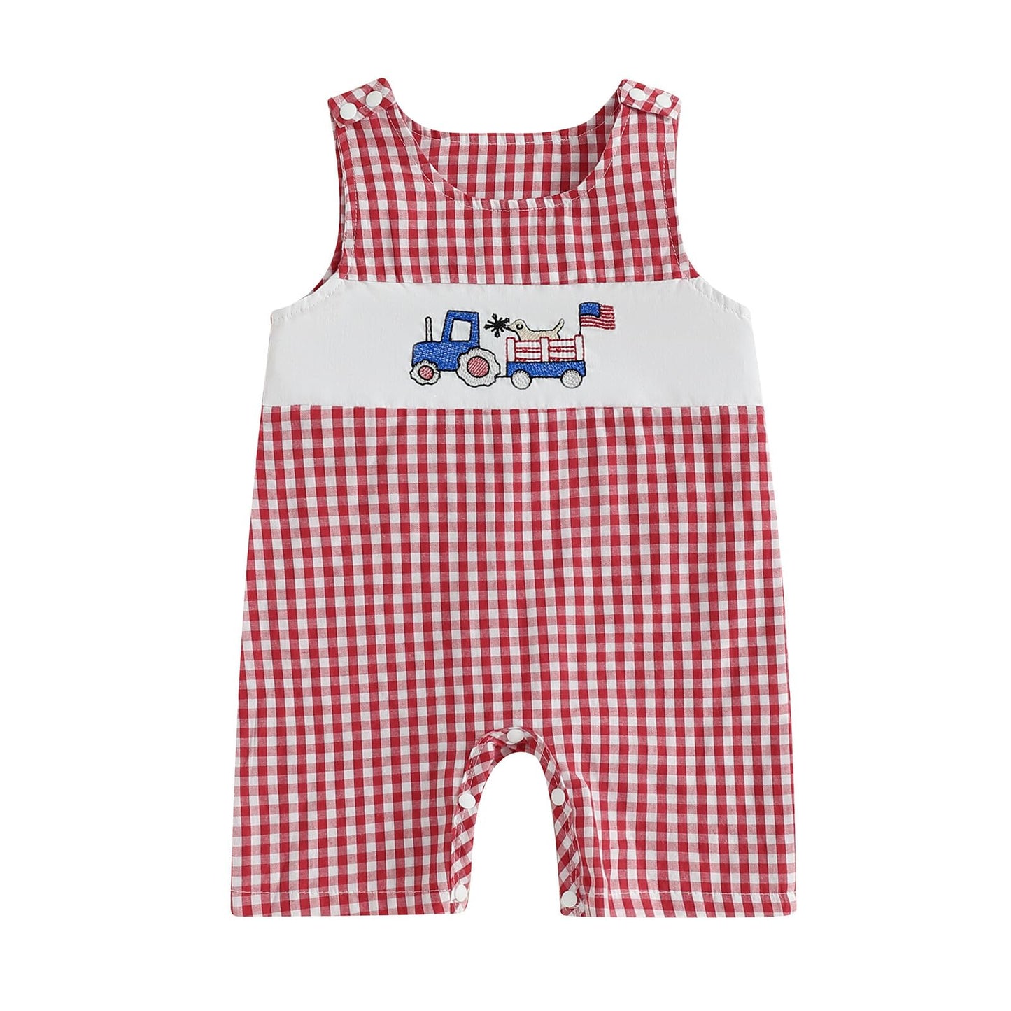 Baby Boy Summer Clothes Sleeveless Embroidery Dinosaur Striped Retro Romper Jumpsuit Smocked Shortall