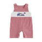 Baby Boy Summer Clothes Sleeveless Embroidery Dinosaur Striped Retro Romper Jumpsuit Smocked Shortall