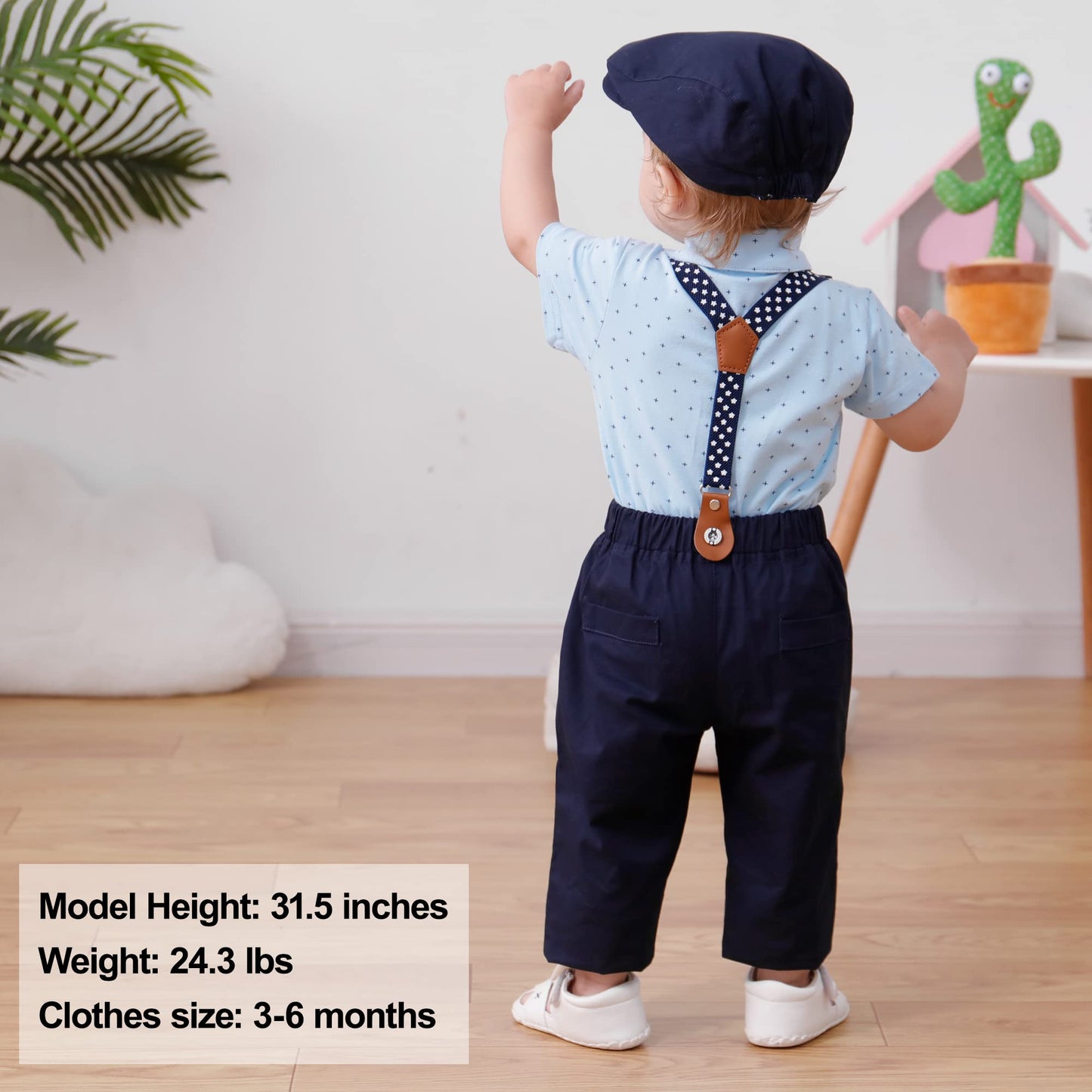 YALLET Baby Boy Clothes Suit Newborn Infant Gentleman Outfits, Formal Dress Shirt+Bowtie+Suspender Shorts Wedding Party Set