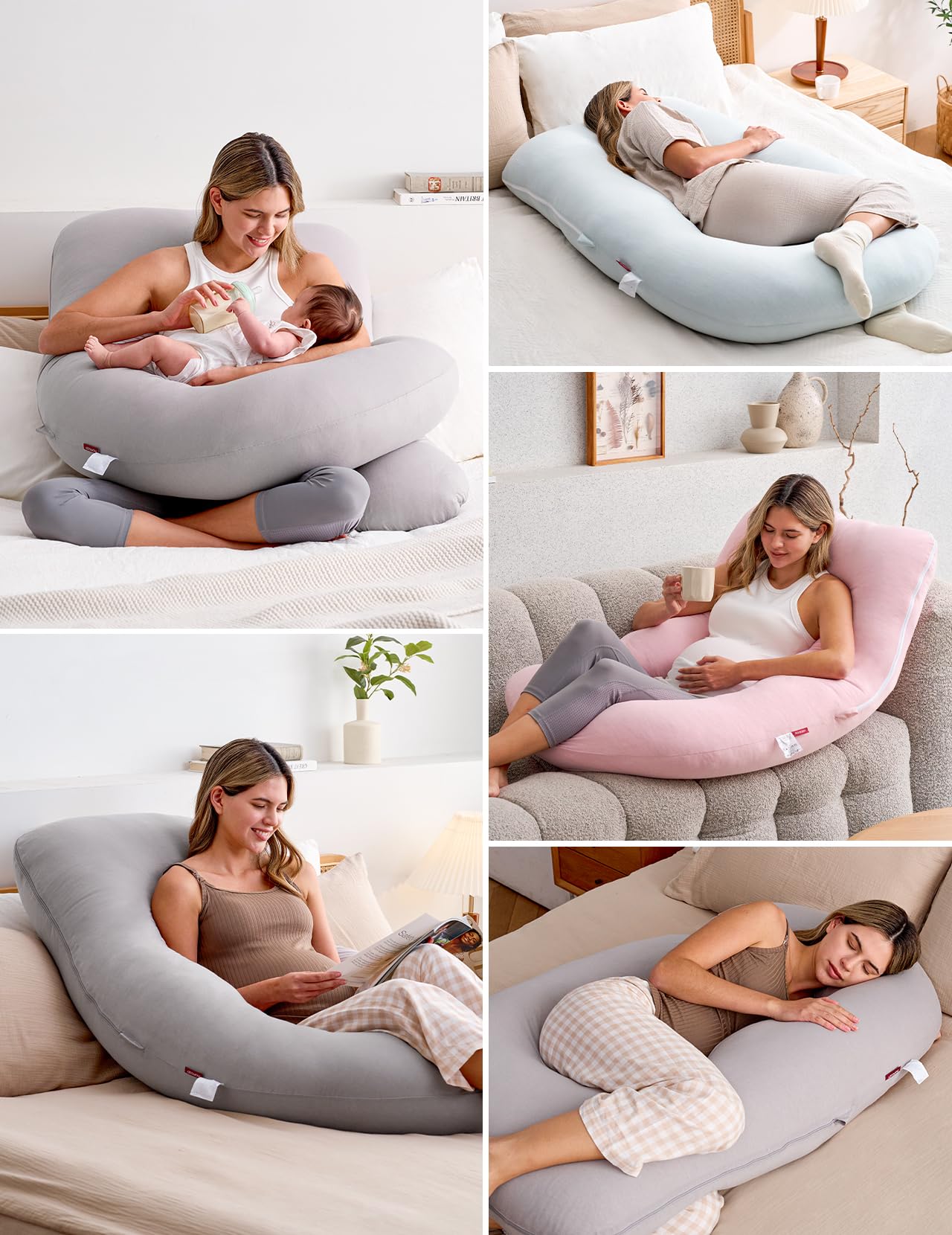 Momcozy Pregnancy Pillows for Sleeping, U Shaped Full Body Maternity Pillow with Removable Cover - Support for Back, Legs, Belly, HIPS for Pregnant Women, 57 Inch Pregnancy Pillow for Women, Grey