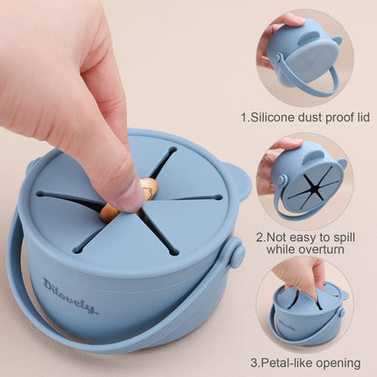 Silicone Snack Cups for Toddlers, Toddler Snack Containers, Baby Treat Catcher with DustProof Lid 2 Pack Dishwasher Safe and BPA Free 9 Oz