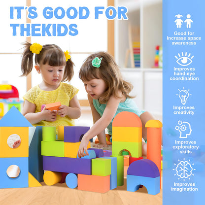 Migargle Large Foam Building Blocks for Toddlers, 36 Pieces Large EVA Soft Stacking Blocks, Baby Bath Foam Toy Set, Early Learning Construction Toys & Gifts for Kids, Boys & Girls