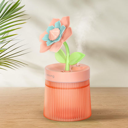 Cute Flower Mini Humidifier, 260ml Gardenia Desktop Humidifiers for Bedroom, Portable Small Cool Mist Humidification for Home, Baby Nursery, Office & Indoor Plants, USB Powered (Pink)