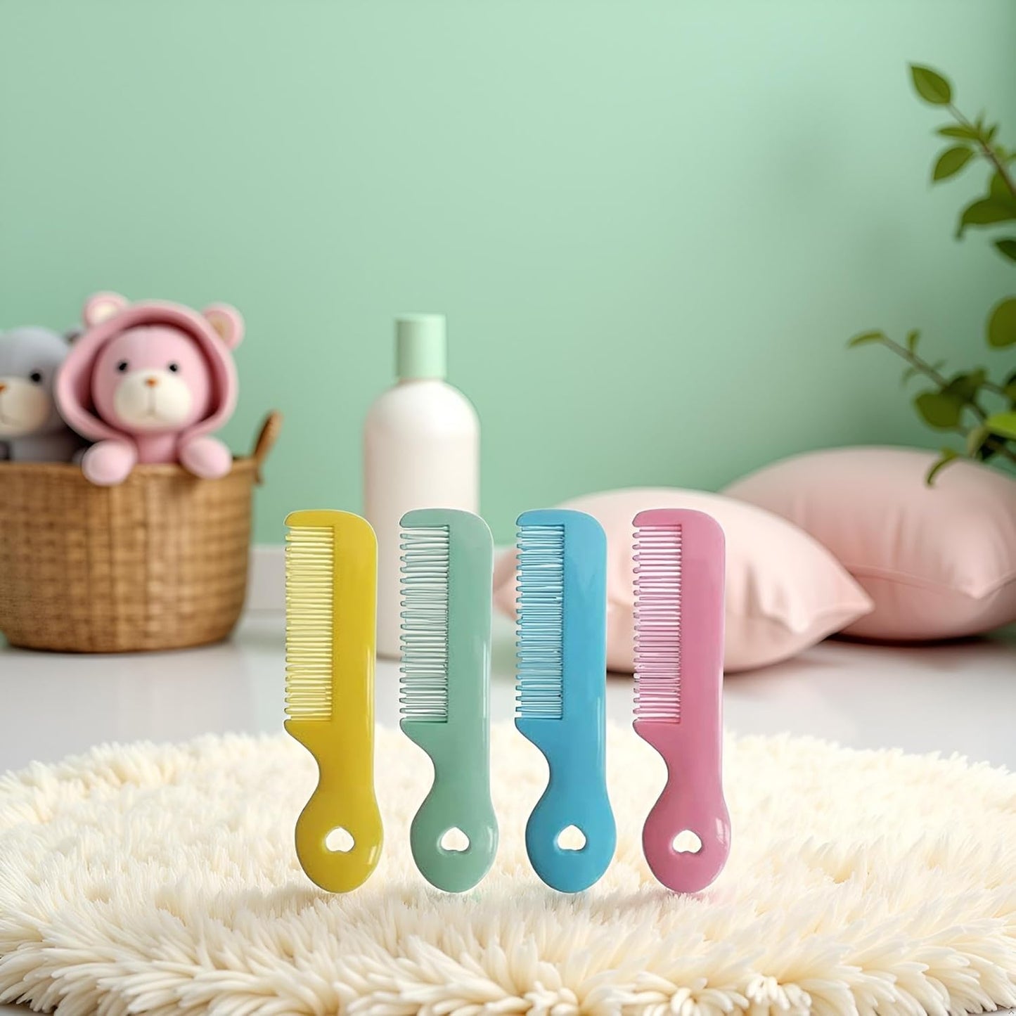 Pack Of 4 Round Tip Bristles Baby Cute Comb Baby Grooming For Sensitive Scalp Skin, for Nursery Newborn Infant Girl Boy Kids Comb Baby