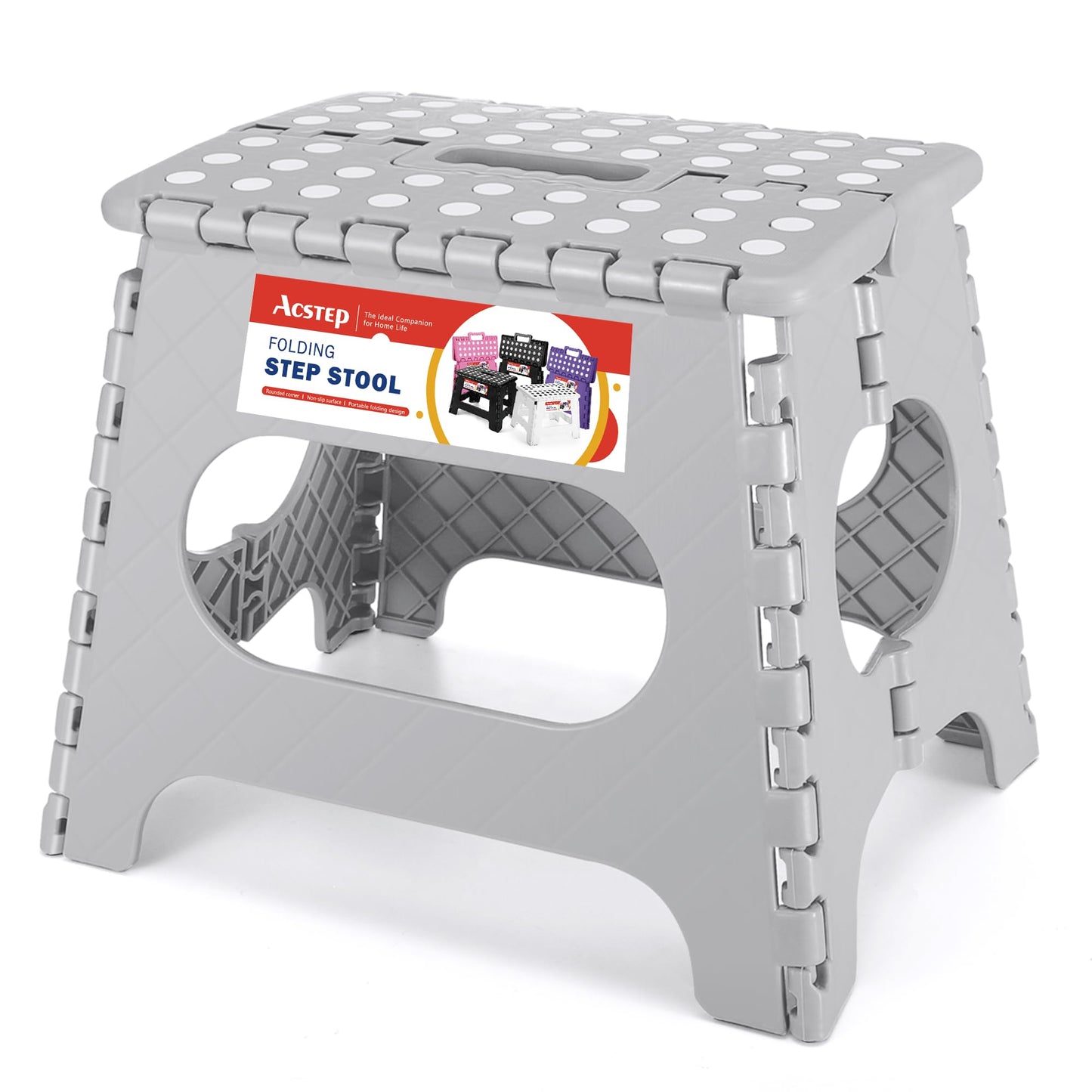 ACSTEP Folding Step Stool 9'' Tall Kids Step Stool Holds Up to 300 lb Plastic Foldable Step Stools for Kids Non-Slip Surface with Carry Handle Collapsible Stool for Home, Outdoor and Indoor(Black)