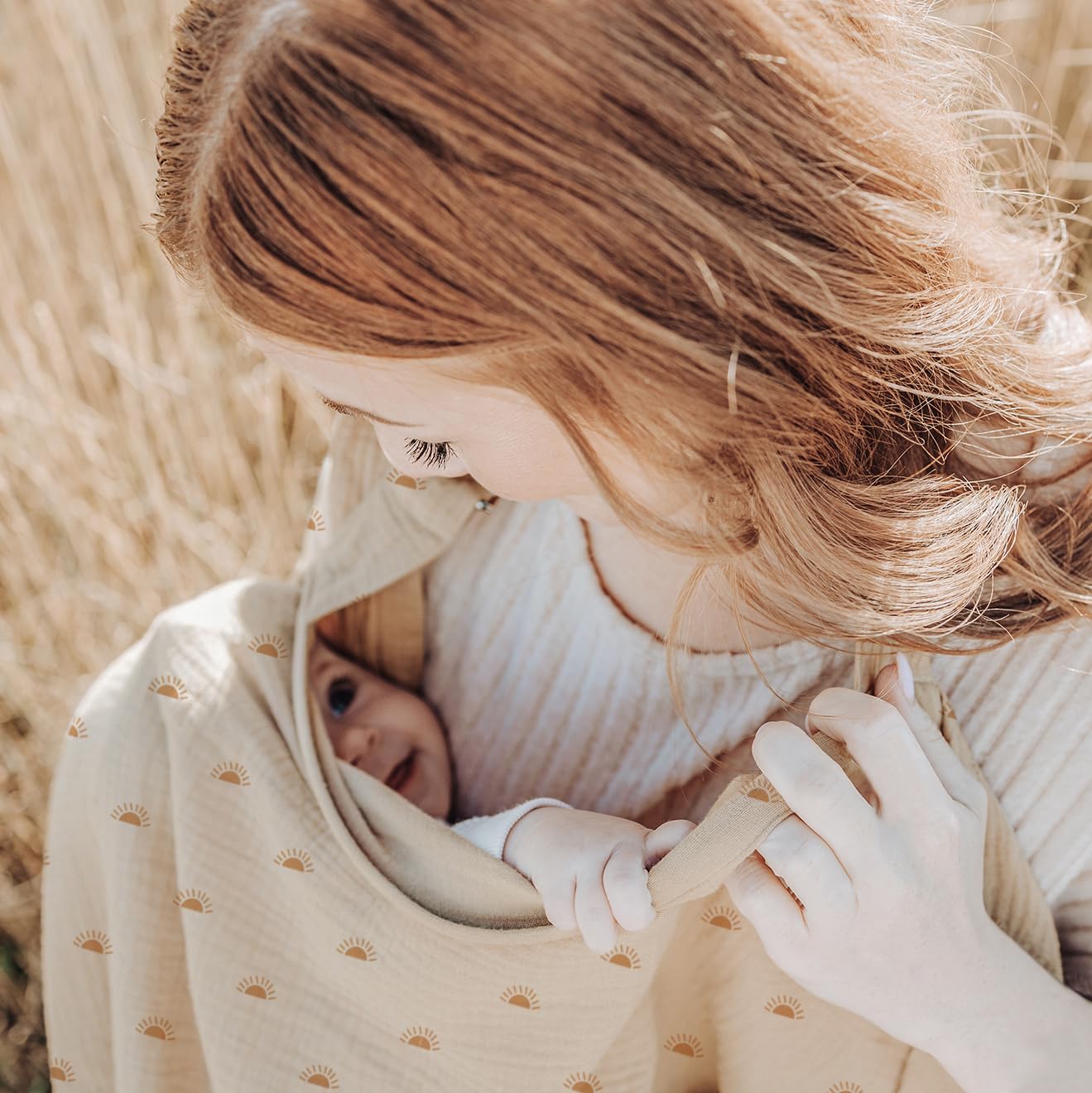 Konssy Muslin Nursing Cover for Baby Breastfeeding, Breathable 100% Cotton Breastfeeding Cover with Rigid Hoop for Mother Nursing Apron, Multi-use Carseat Canopy (Summer Wheat)