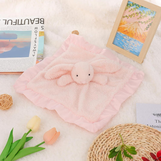 Apricot Lamb Stuffed Animals Pink Bunny Rabbit Security Blanket Infant Nursery Character Blanket Luxury Snuggler Plush Baby Lovey(Pink Bunny, 13 Inches)
