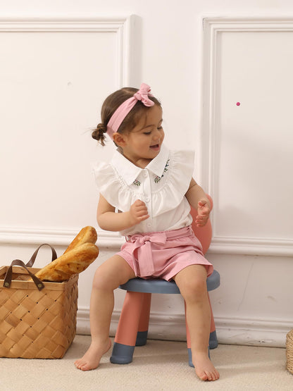 SUREPOCH Baby Girl Clothes Toddler Summer Embroidery Short Shirt Pant Girl Outfit Sleeveless Top Clothes Set