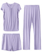 SUNNYBUY Womens Maternity Nursing Pajamas Set, Short Sleeve Breastfeeding Shirts，Pregnancy Shorts & Pants 3 Piece Nursing PJS