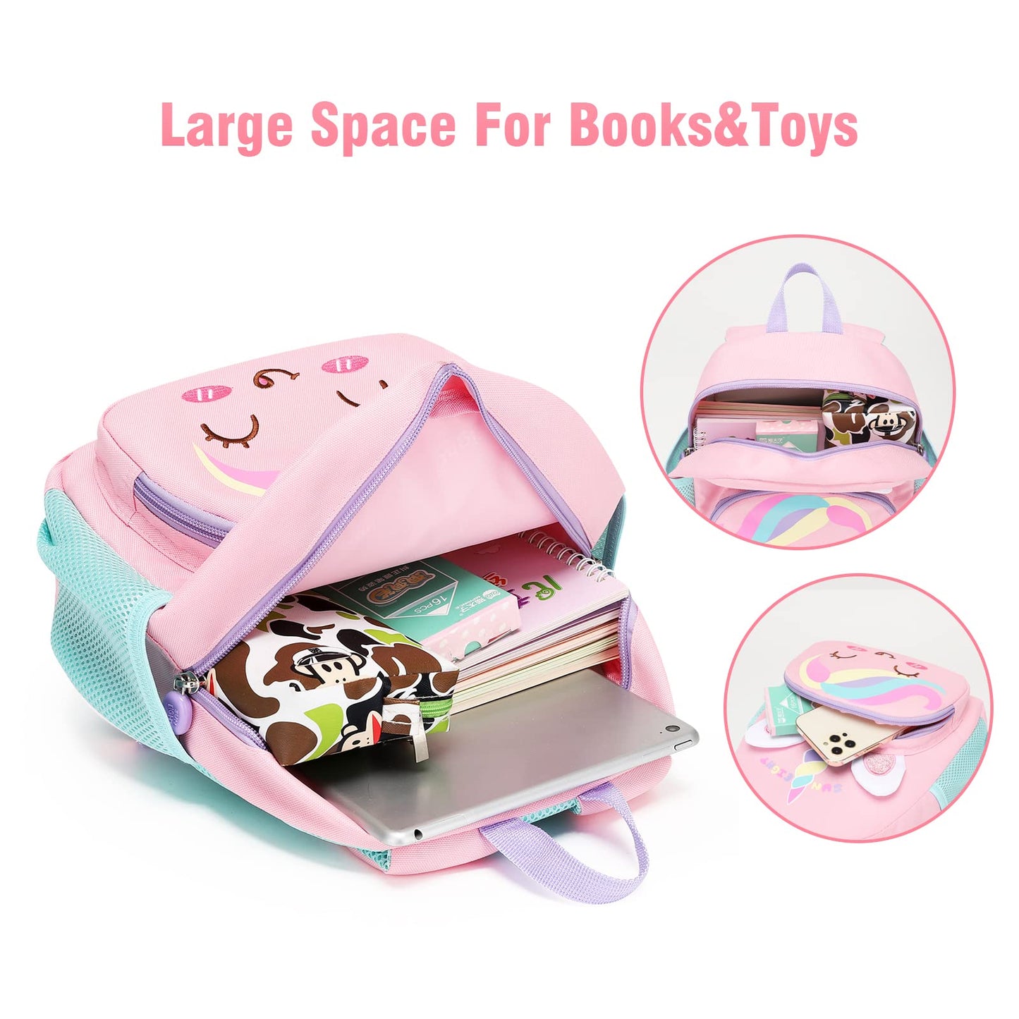 SUN EIGHT Preschool Backpack with Anti-Lost Harness Toddler Backpack School Bag 3D Cartoon Lunch Backpack for Toddler Girls 1-4 Years(Butterfly)