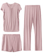 SUNNYBUY Womens Maternity Nursing Pajamas Set, Short Sleeve Breastfeeding Shirts，Pregnancy Shorts & Pants 3 Piece Nursing PJS