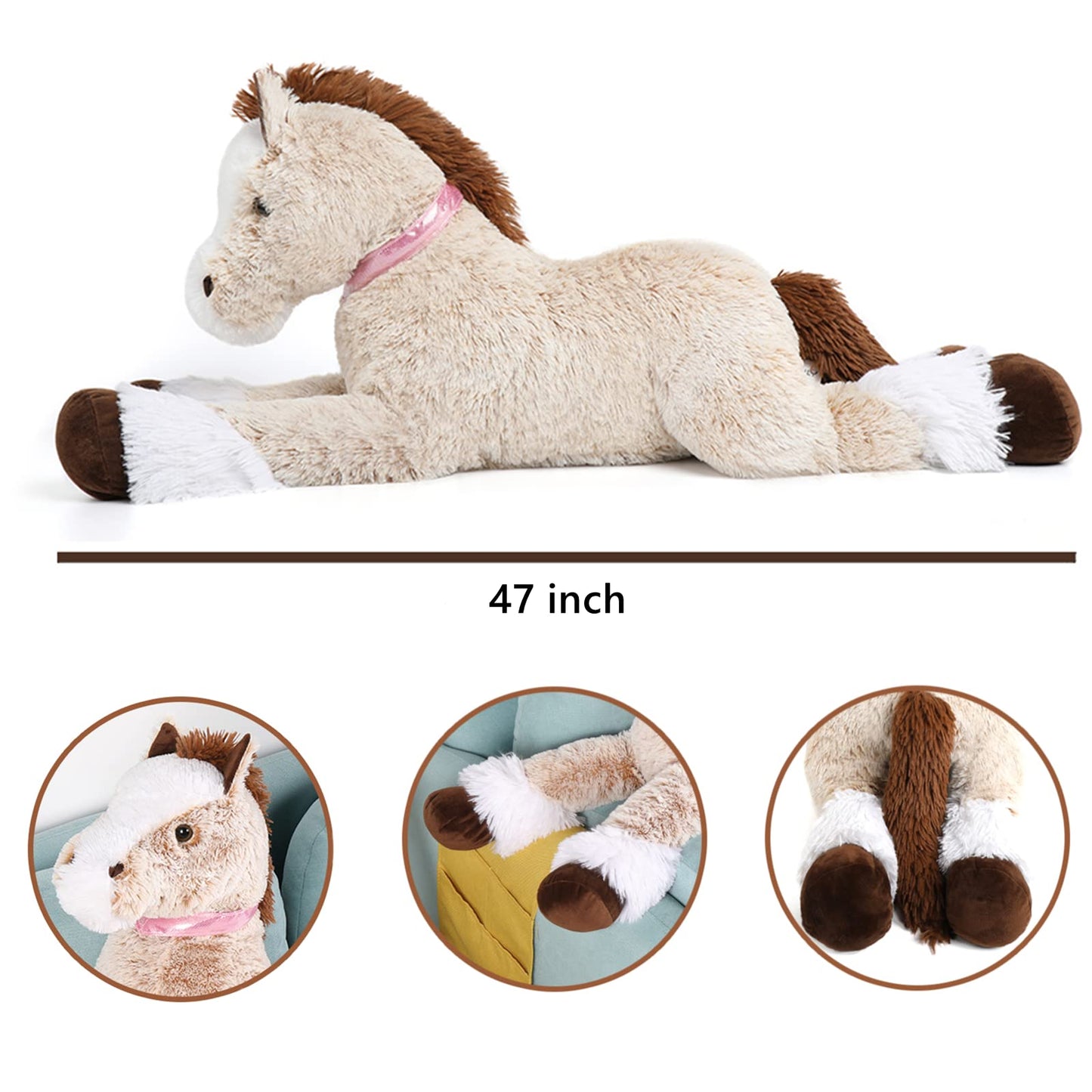Tezituor Giant Stuffed Animal, 4ft Large Brown Pony Plush Toy, 47 inch Horse Plush Pillow Gift for Boys Girls