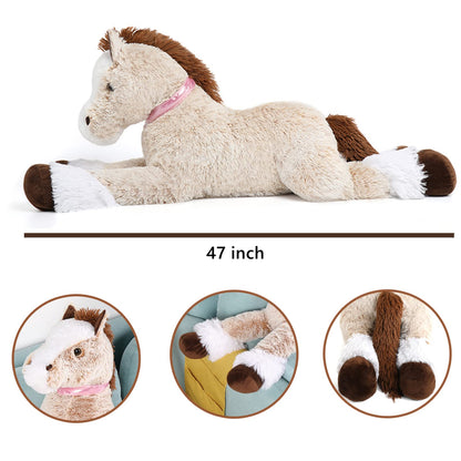 Tezituor Giant Stuffed Animal, 4ft Large Brown Pony Plush Toy, 47 inch Horse Plush Pillow Gift for Boys Girls
