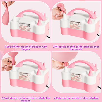 Balloon Pump Electric, Portable Automatic Dual Nozzle Inflator 110V 600W with Tying Tools for Birthday Gender Reveal Baby Shower Balloons Party Decorations