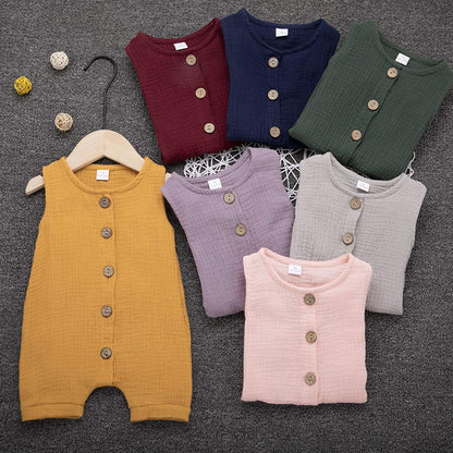 Infant Newborn Baby Boys Girls Cotton Linen Romper Summer Jumpsuit Sleeveless Overalls Clothing Set