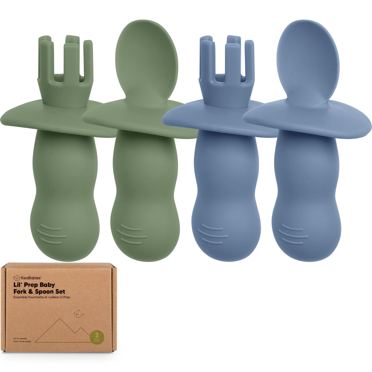 KeaBabies 4-Pack Silicone Baby Spoons and Forks Set - Baby Led Weaning Utensils 6-12 Months, Self Feeding Toddler Spoon & Fork for Training, Teething, Easy to Hold, BPA-Free Silicone (Roseate)