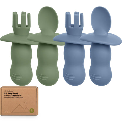 KeaBabies 4-Pack Silicone Baby Spoons and Forks Set - Baby Led Weaning Utensils 6-12 Months, Self Feeding Toddler Spoon & Fork for Training, Teething, Easy to Hold, BPA-Free Silicone (Roseate)