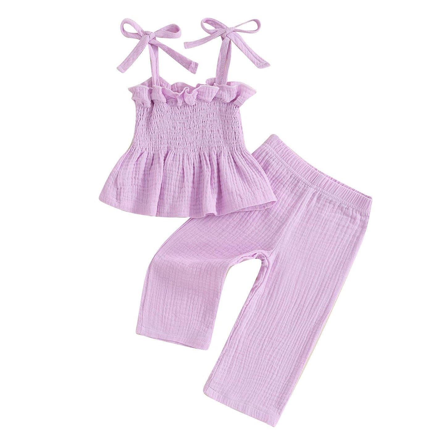 Toddler Baby Girl Clothes Tie-Up Strap Ruffle Camisole Tops Linen Pants Set Little Girls Summer Outfits