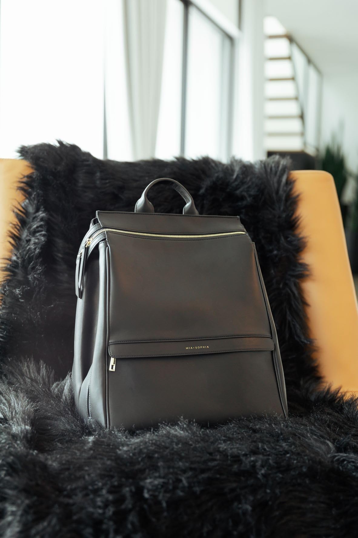 Leather Diaper Bag Backpack with USB Charging port, Changing Pad, Stroller Straps, and Bottle Holder (Brown Olivia)