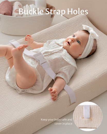 Blissful Diary Muslin Changing Pad Cover for Girls Boys, Ultra Soft Breathable Cotton, Baby Diaper Change Table Pad Covers, 2Pack (Roman Green&Leaf)