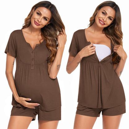 Ekouaer Women's Maternity Nursing Pajama Sets Short Sleeve Postpartum Pajamas Breastfeeding Pregnancy Clothes