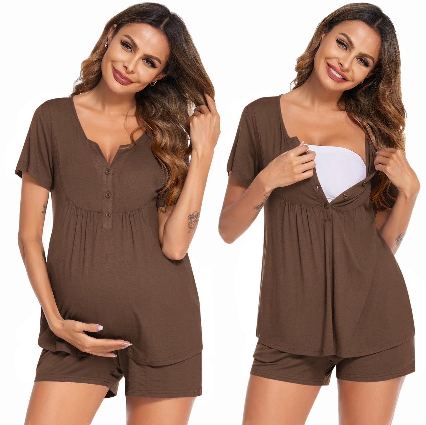 Ekouaer Women's Maternity Nursing Pajama Sets Short Sleeve Postpartum Pajamas Breastfeeding Pregnancy Clothes