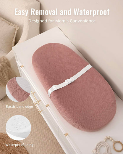 Blissful Diary Muslin Baby Changing Pad with Waterproof Lining Foam, Diaper Changing Table Pad with Cover for Dressers (Monstera, Avocado)