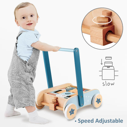 PairPear Wooden Baby Walker, Baby Push Walker, Montessori Walker Toy with Activity Center for Girls Boys, Adjustable Speed Baby Walker for Kids Development