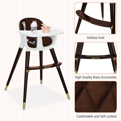 INFANS Baby High Chair, 3 in 1 Convertible Wooden Highchair for Babies & Toddlers, Modern Infant Feeding Chair with 5-Point Safety Harness, Footrest, Adjustable Legs, Removable Tray PU Cushion