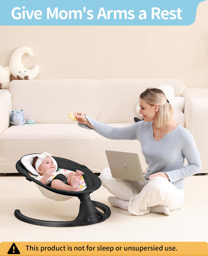 LAREX Baby Swings Electric Baby Swing Bluetooth Infant Swing Portable Rocker with 5 Speeds, 1 Seat Position, Remote Control, Grey