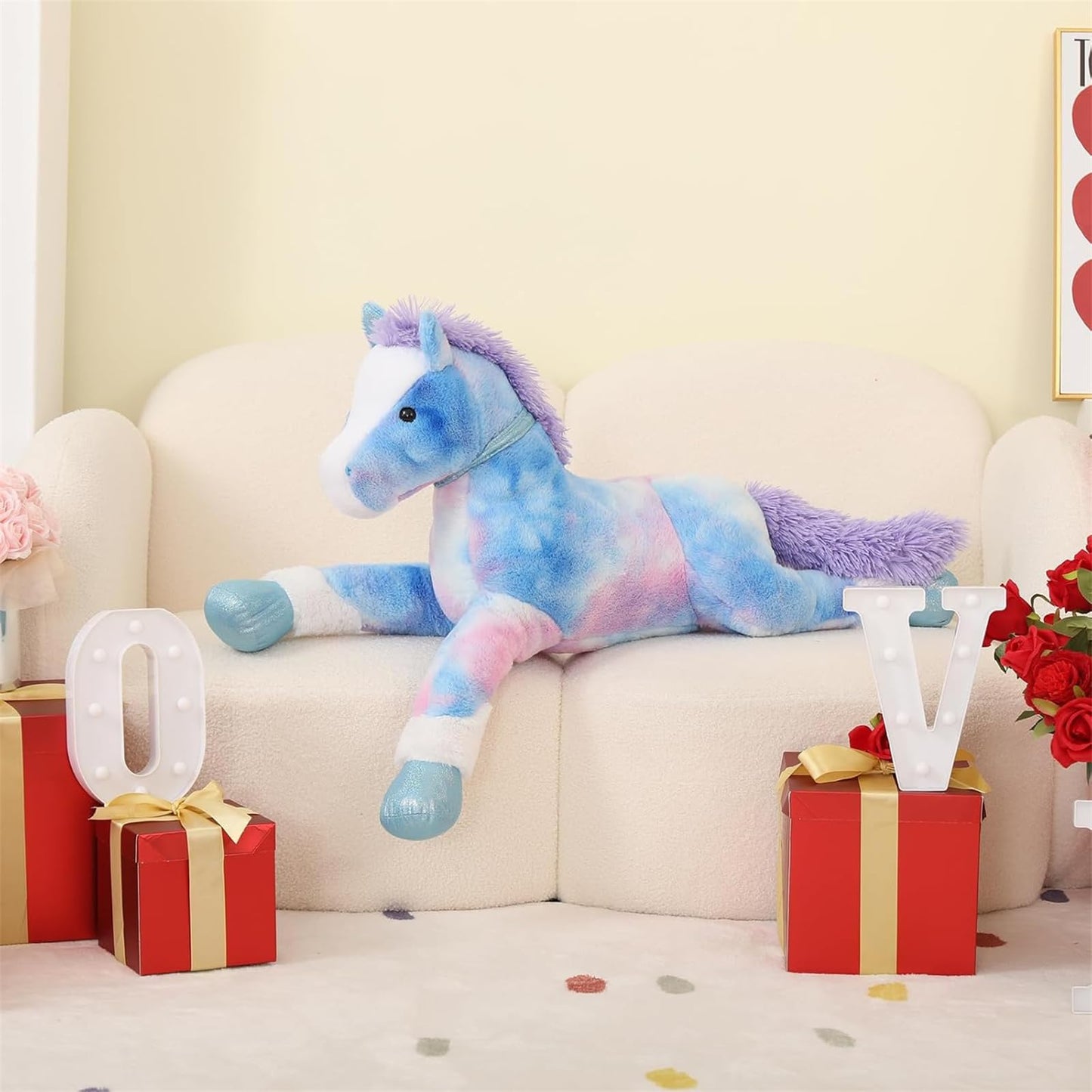 Tezituor 47 Inch Giant Horse Stuffed Animal, 4ft Realistic Chocolate Stuffed Horse Plush Toy, Hugging Soft Horse Pony Plush Pillow for Boys Girls,