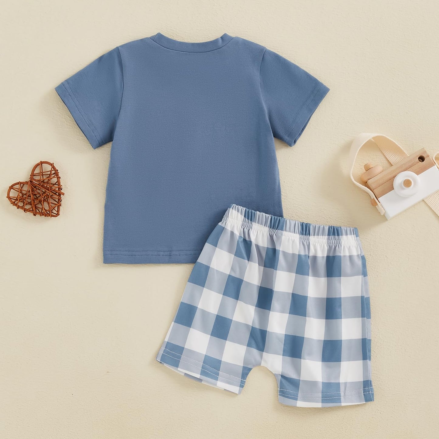 NZNDSHD Baby Boy Summer Clothes Daddys/Mamas Boy Matching Outfit Short Sleeve Embroidery T-shirt Plaid Toddler Shorts Set