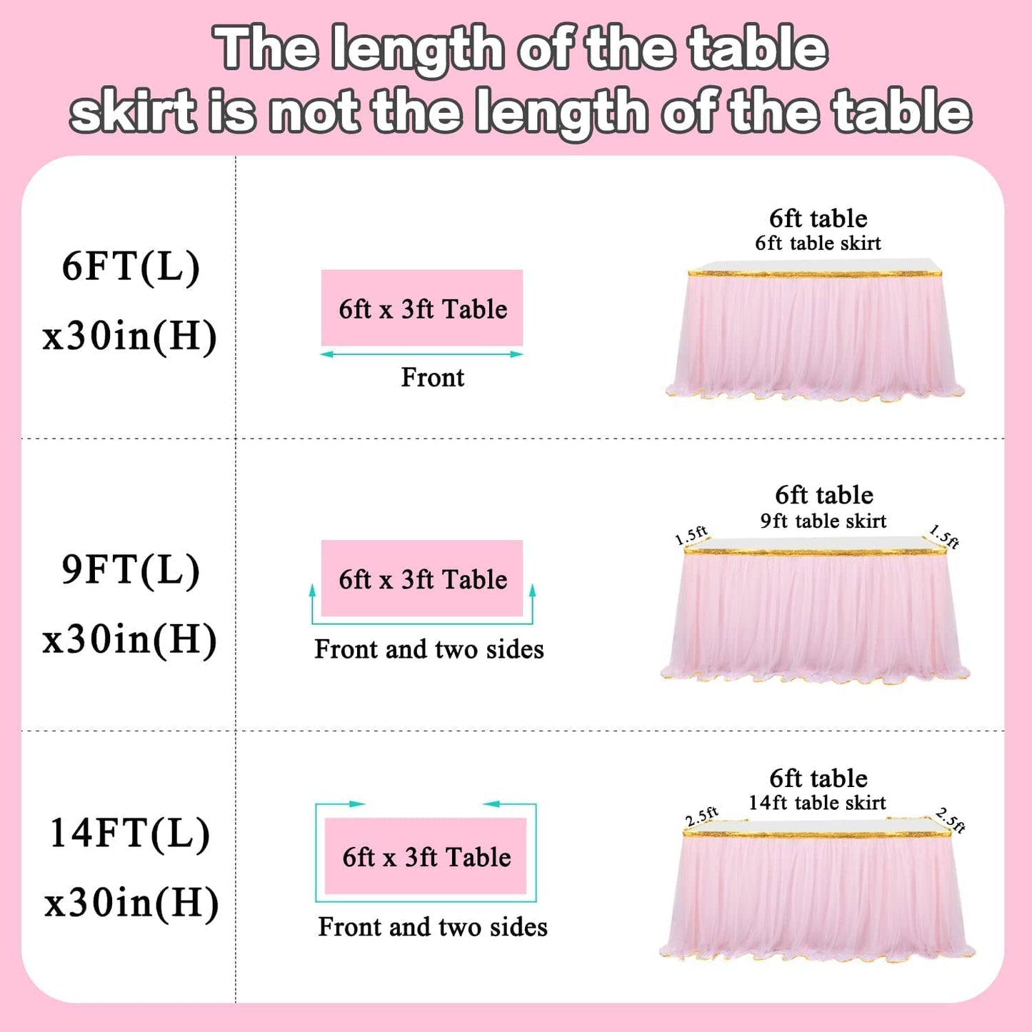 HB HBB MAGIC Pink Table Skirt Tulle Tutu Table Skirt for Rectangle Tables 6ft Girl Birthday Party Baby Shower Unicorn Decorations