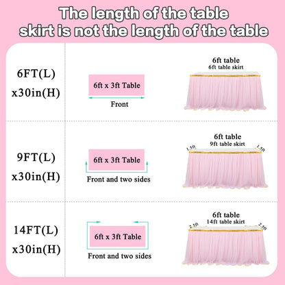 HB HBB MAGIC Pink Table Skirt Tulle Tutu Table Skirt for Rectangle Tables 6ft Girl Birthday Party Baby Shower Unicorn Decorations