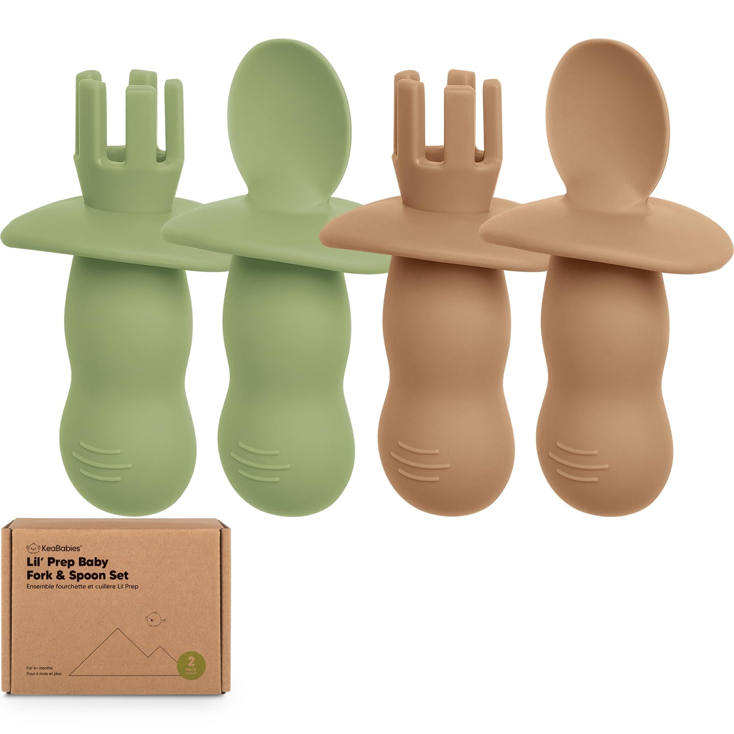 KeaBabies 4-Pack Silicone Baby Spoons and Forks Set - Baby Led Weaning Utensils 6-12 Months, Self Feeding Toddler Spoon & Fork for Training, Teething, Easy to Hold, BPA-Free Silicone (Roseate)