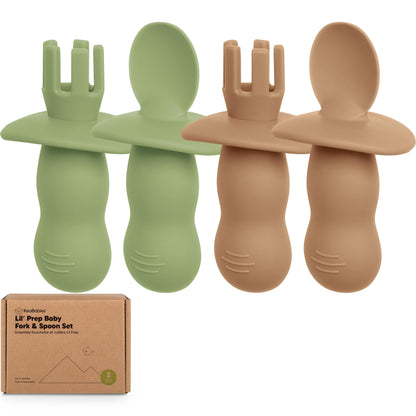 KeaBabies 4-Pack Silicone Baby Spoons and Forks Set - Baby Led Weaning Utensils 6-12 Months, Self Feeding Toddler Spoon & Fork for Training, Teething, Easy to Hold, BPA-Free Silicone (Roseate)