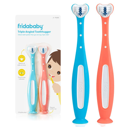 Frida Baby Triple-Angle Toothhugger Training Toddler Toothbrush | Toddler Toothbrush 2 Years and Up, Cleans All Sides at Once | Pink