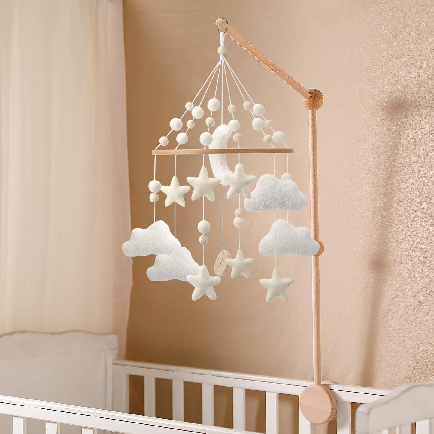 Rainbow Mobile for Crib - A Gender Neutral Boho Mobile for Crib with Gold Stars and Clouds