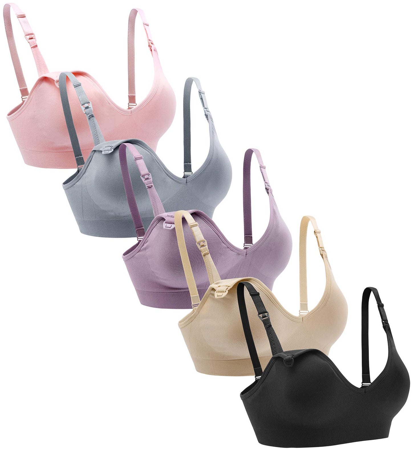 Suekaphin Nursing Bra 5pack Wireless V Neck Maternity Nursing Bra Bralette Low Cut Sleeping Breastfeeding with Extenders
