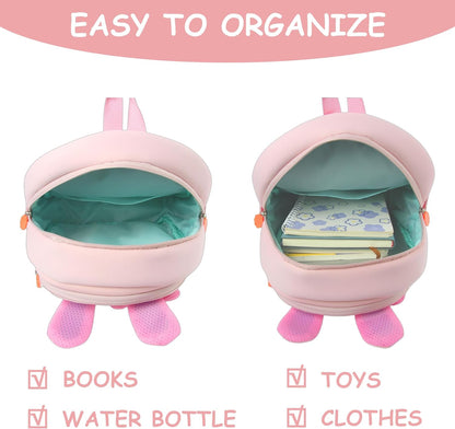 Toddler Backpack Cute Bunny Backpack with Leash and Chest Buckle Mini Kids 3D Cartoon Travel Bag for Girls 3-6