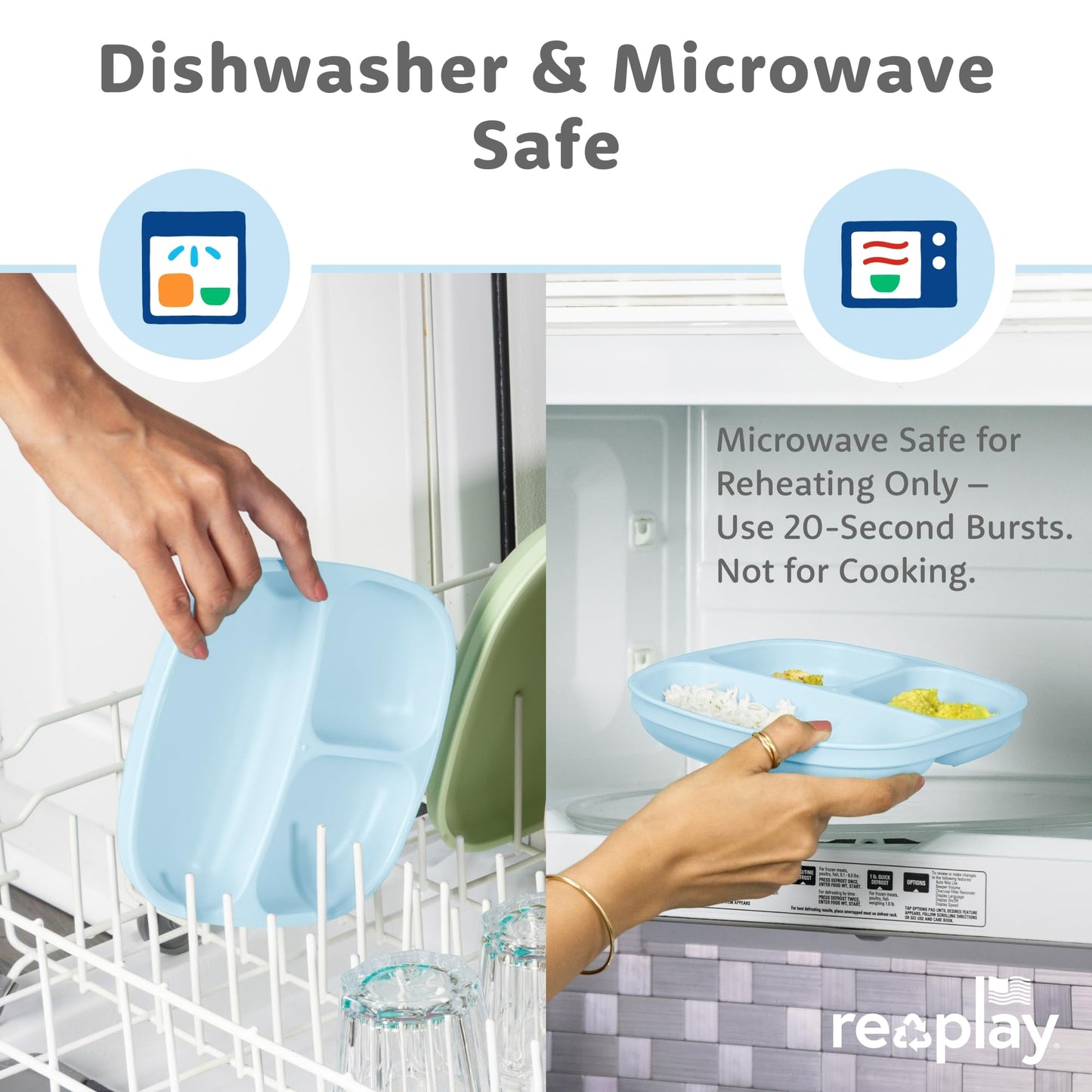 Re-Play Toddler Plates with Dividers - Deep-Walled 3 Compartments Divided Plates for Kids - Dishwasher & Microwave Safe - Made in USA - Set of 3-7.37" x 7.37" x 1.25" - Princess