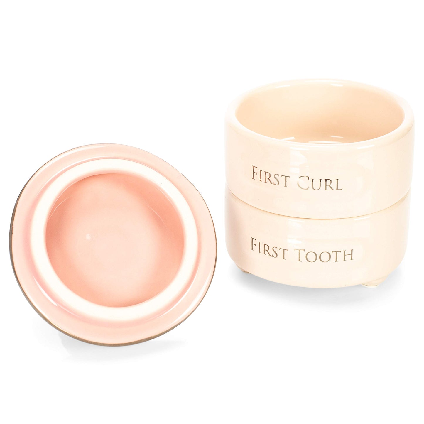 DEMDACO First Tooth and Curl Pink Ceramic Stoneware Children's Stackable Keepsake Box, 1 Count (Pack of 1)