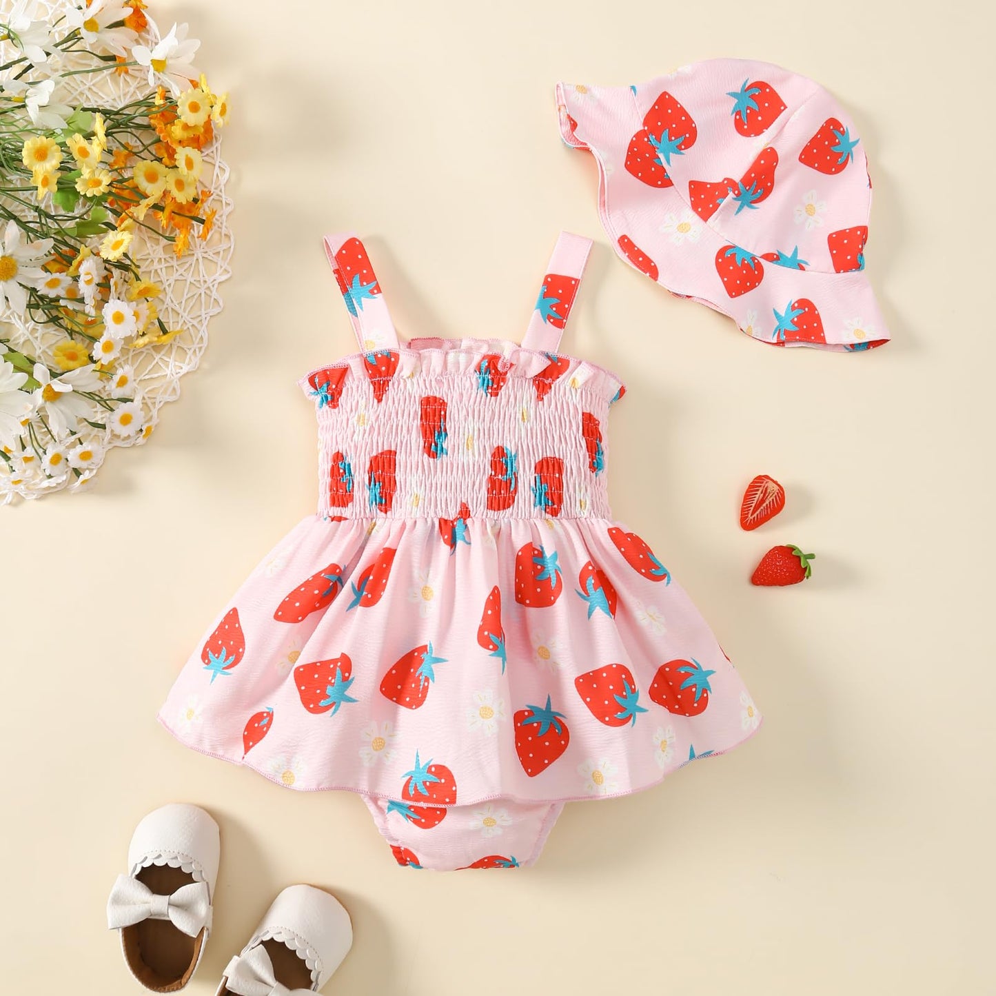 Toddler Baby Girl Summer Clothes Halter Floral Romper Dress Backless Outfits with Hat