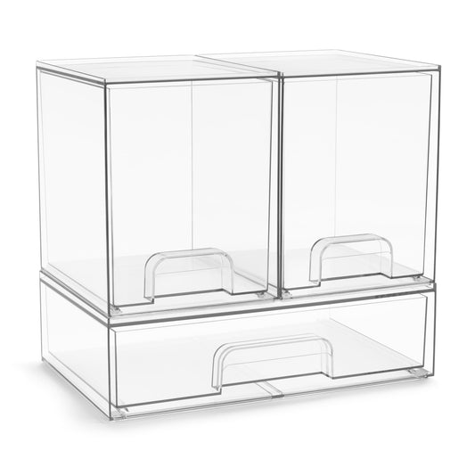 Sorbus Acrylic Storage Containers - 2 Pack, Stackable Storage Bins Set for Bathroom Organization - Clear Acrylic Drawer Organizers - Makeup Case Pull-Out Drawers (7.6’’ and 4.4’’ Tall)