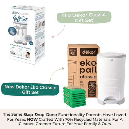 Diaper Dekor Classic Hands-Free Diaper Pail | Easiest to Use | Just Step – Drop – Done | Doesn’t Absorb Odors | Most Economical Refill System | 70% Recycled Materials | EKO White